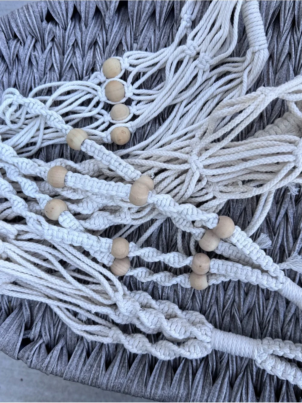 Neutral Cream Macramé Wall Tapestry with Wooden Beads